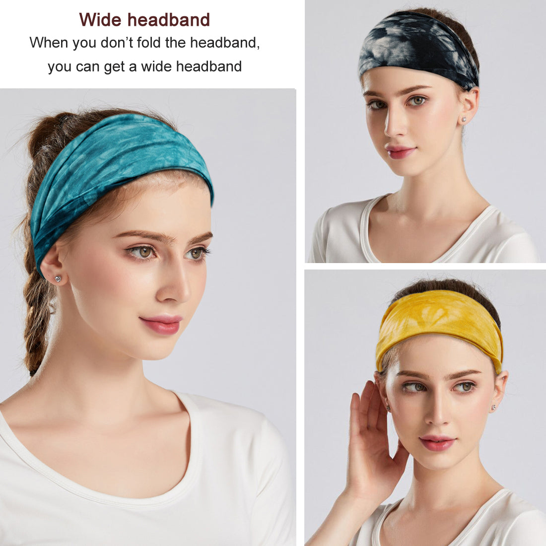 YONUF Boho Headbands For Women Fashion Wide Headband Yoga Workout Head Bands Hair Accessories Elastic Tie Dye Band 6 Pack