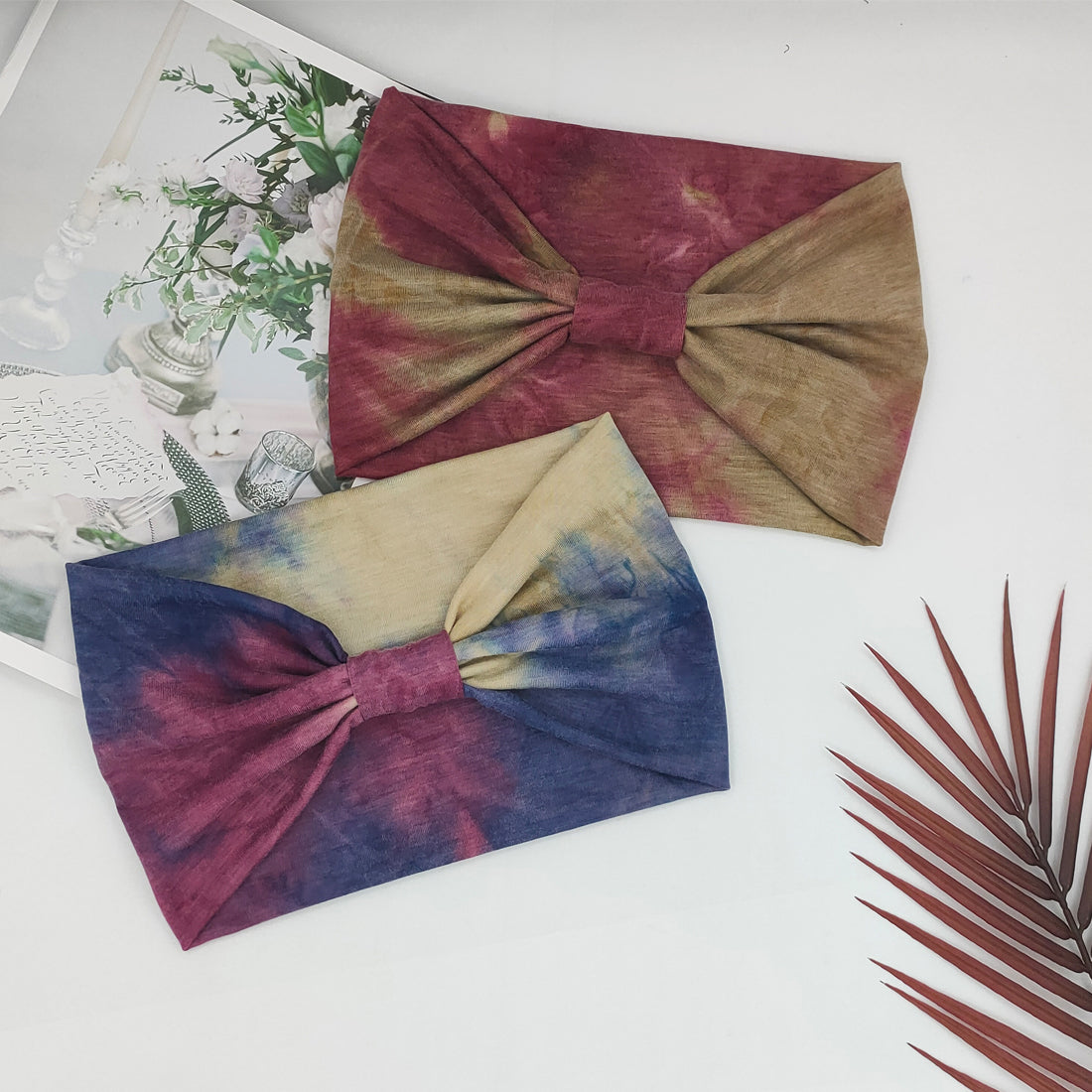 YONUF Wide Headbands For Women Knotted Headband African Women’s Head Wraps Stretchy Turban Hair Accessories Bands Tie Dye 4 Pack